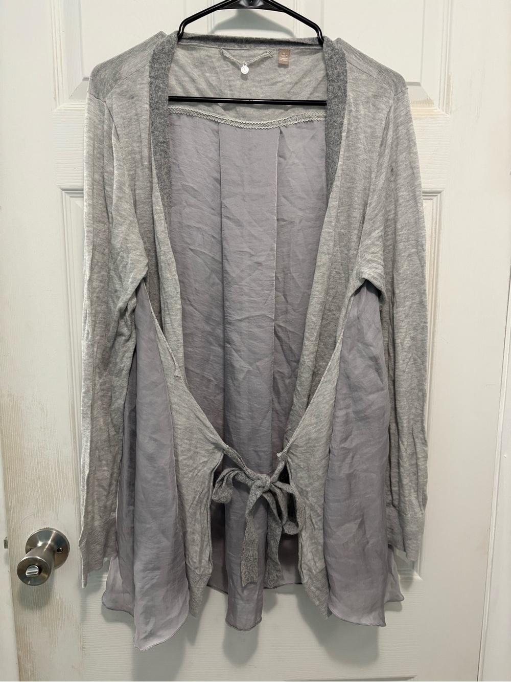 Light Gray Tie-Front Open Cardigan for Women